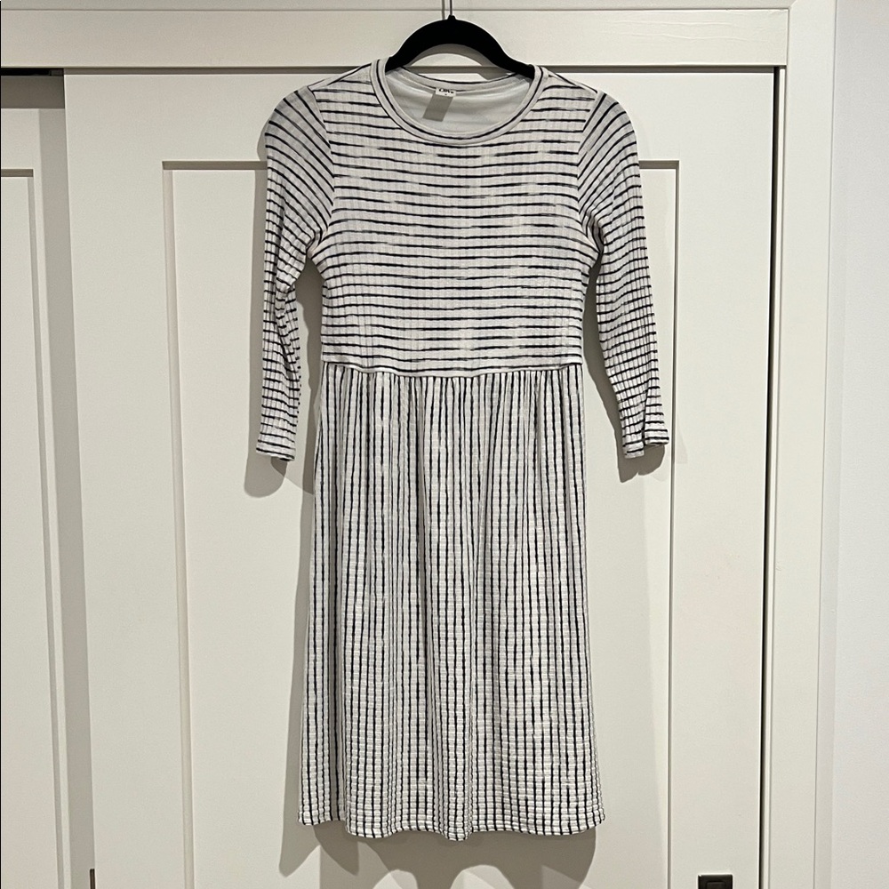 Sew In Love White and Black Striped Mid Sleeve Midi Dress